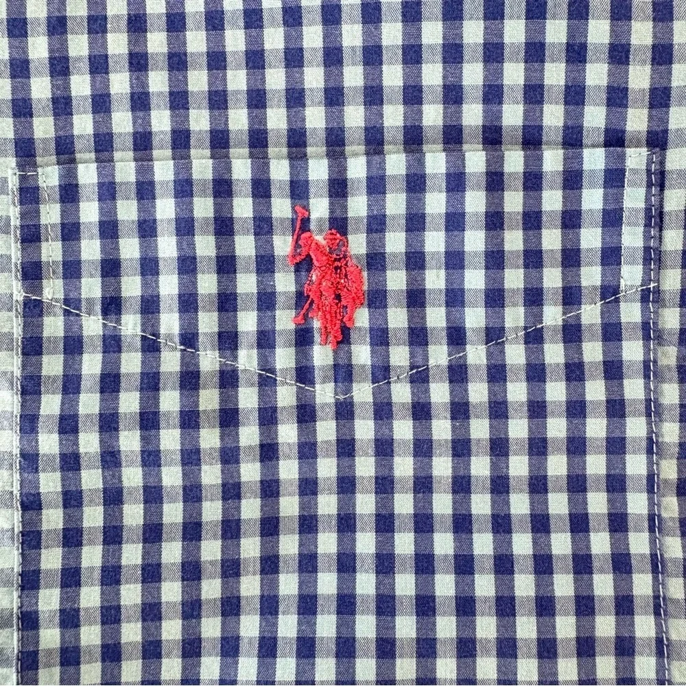 US Polo Assn Blue Checked Button Up Short Sleeve Button Up Casual Shirt Men 2XL